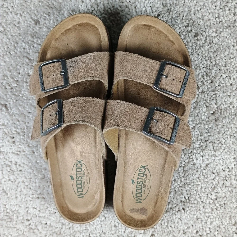 Woodstock Vintage Brand Bert Men's Sandals Size 7 Brown Leather Suede Slide Cork
